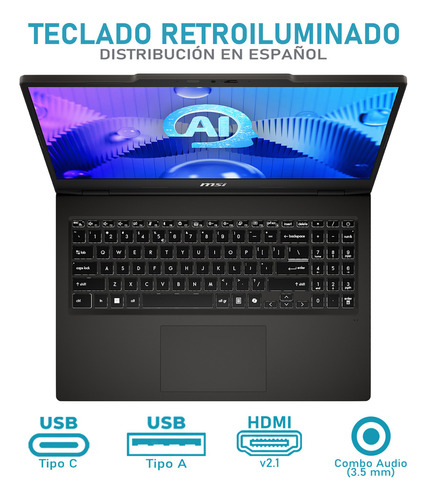 Laptop Msi Venture 15 Ai A1m: Ultra 7 155h 4.8 Ghz 16gb Ddr5