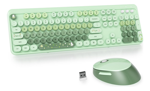 Combo Teclado Mouse Inalambrico Color Verde Colorido 2.4 Ghz