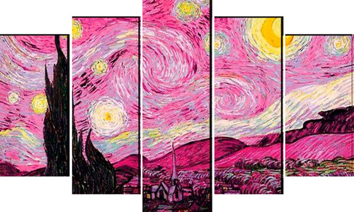 Cuadro Decorativo 5 Piezas La Noche Estrellada Pintura Arte 