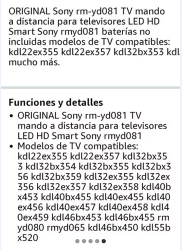  Nuevo RM-YD081 - Mando a distancia para Sony Bravia TV KDL-32BX353  KDL-40BX455 KDL-46BX453 : Electrónica