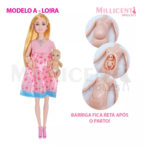 Boneca Estilo B4rbie Grávida + 2 Bebês Articulada