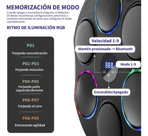 Boxing Machine AMTUMI of Music Trainer De Box Electronico With Bluetooth Music & Color Games Martial arts and boxing máquina de boxeo colgante con música y juegos color negro