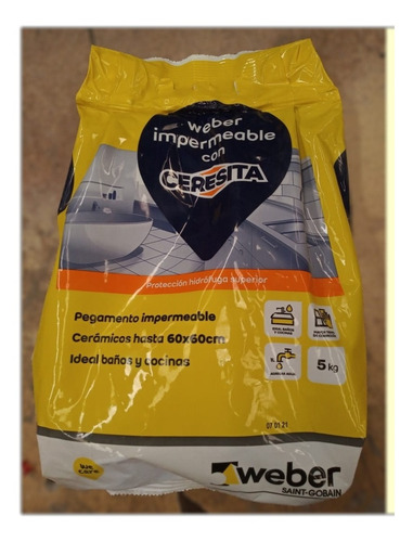Imagen 2 de 5 de Weber* Impermeable Con Ceresita X 5 Kg Pegamento Cerámica
