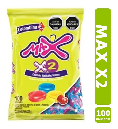 Masticables Max X2, Colombina - Dulces Rellenos (100 Uni).