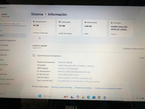 Laptop Dell Inspiron 11 3137 Touch 8 Ram 120 Ssd Celeron W11 Negro (Usado)