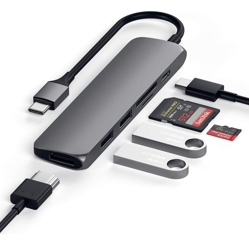 Satechi Usb C Hub Slim Multiport Adapter V2 Con 60w Usb C Pd