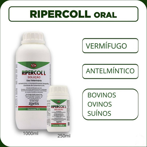 Ripercol Oral 1 Litro Vermífugo Zoetis - Kit 3 Unidades