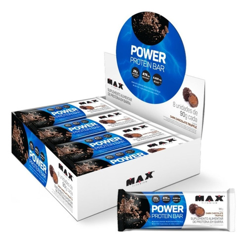 Whey Bar Power Protein 90g - Cx C/ 8 Unidades - Max Titanium Sabor Dark chocolate