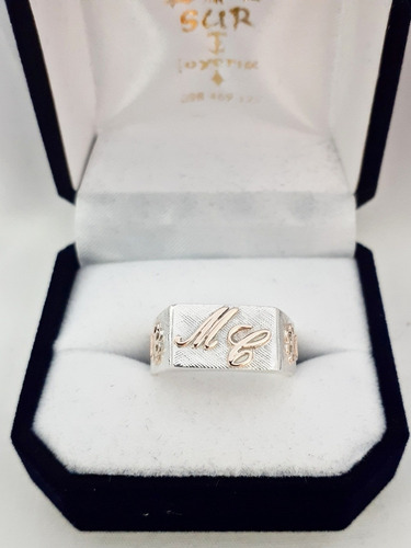 Anillo Sello Iniciales Cursiva Mujer Huellitas Plata Y Oro 