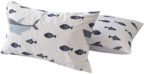   Cotton Ocean Shark Bedding Pillow Shams Set Of  Stand...