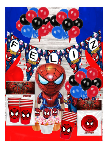 Mega Pack Cumpleaños Spiderman 60 Piezas Globos, Vasos, Etc 