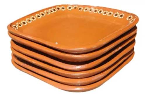 Plato De Barro Cuadrado Plano Extendido 6 Piezas 24 Cm Cuotas