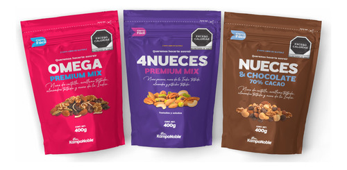 Combo 3 Trail Mix  4nueces, Nueces & Chocolate, Omega  1.2kg