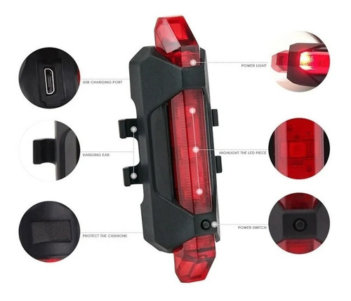 Imagen 6 de 9 de Combo Luz Led Bicicleta Delantera Y Trasera Recargables Usb
