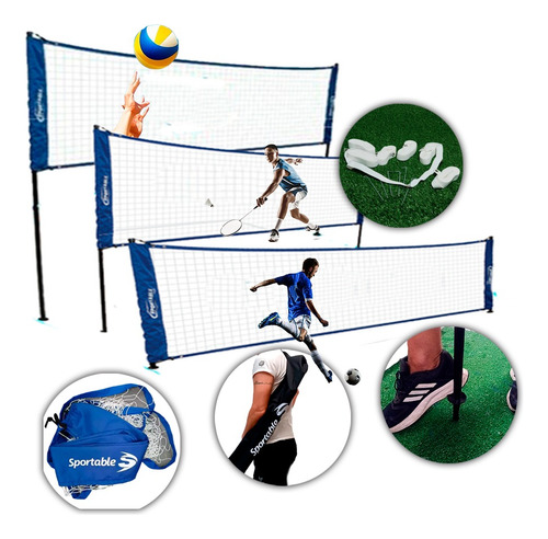 Cancha De Voley 3.0 Mts Badminton Y Fútbol Tenis 3 En 1 