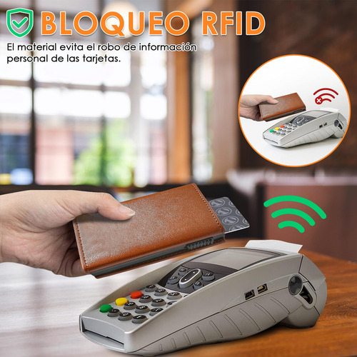 Billetera Hombre Cuero, Cartera Tarjetero Rfid Bloqueo Con