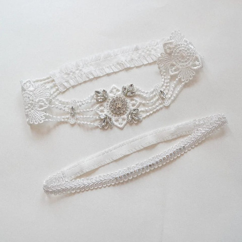 Conjunto Liga Nupcial De Encaje Elástico De Novia Fino