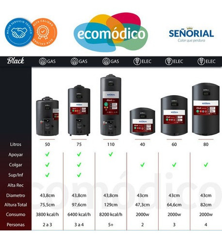 Imagen 2 de 2 de Termotanque Señorial Black 2.0 Gas 110 Litros