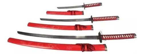 Kit 3 Espadas Katana Samurai Decoração Ornamento Red Dragon 