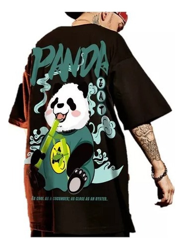 Camiseta Estilo Chino Panda Bambú Lindo Oversize