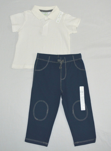 Set De Camisa Polo Blanca Y Sudadera Azul Niño 24 Meses