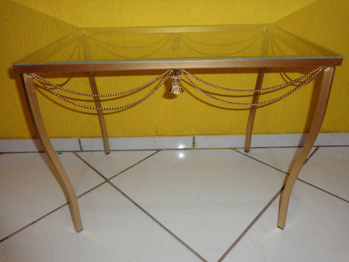 Mesa De Centro De Ferro Com Vidro 60 Cm Detalhe Pingent