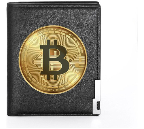 Billetera De Cuero Con Estampado De Símbolo De Bitcoin Para