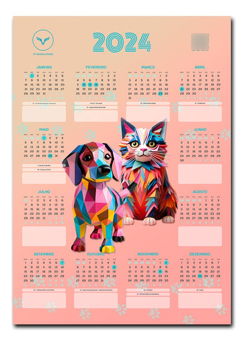 Calendário De Parede (cartaz) 2024 - Pets