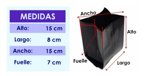 Imagen 2 de 2 de 3 Kilos D Bolsa Para Cultivo De 15x15 Fuelle Negro Cal. 400
