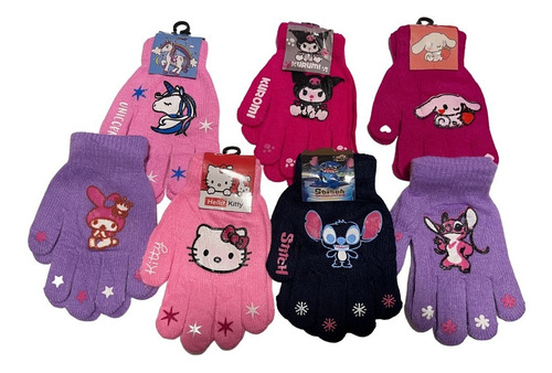 Guantes Invierno Infantil Kitty Stitch Kuromi Melody Unicorn