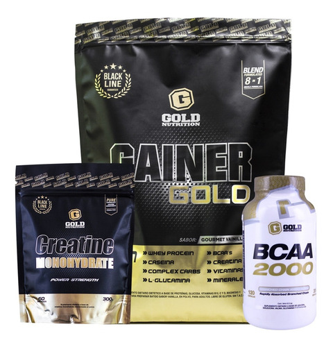 Muscle Mass + Bcaa 2000 + Creatina Combo Volumen Gold