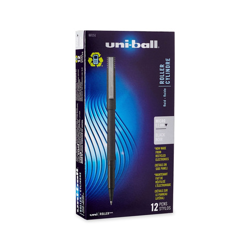 12 X Uni-ball Roller Pens, Micro Point (0.5mm), Black