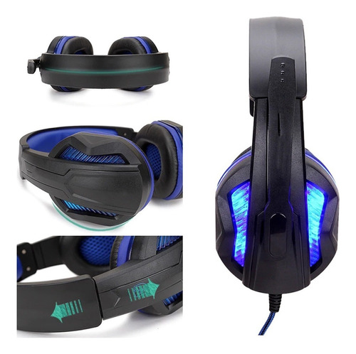 Headphone Gamer Headset Usb P2 Led Rgb Microfone Acoplado Cor Azul