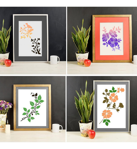 Juego De Plantillas Con Flores, Reutilizables, Para Bricolaj