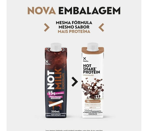 Bebida Not Shake Protein Sabor Chocolate 250ml - Kit Com 3