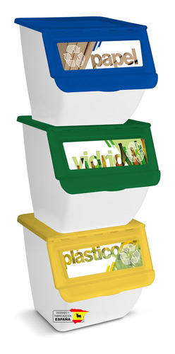 3 Caja Contenedor Bote Reciclaje Vidrio Plastico Papel 36l