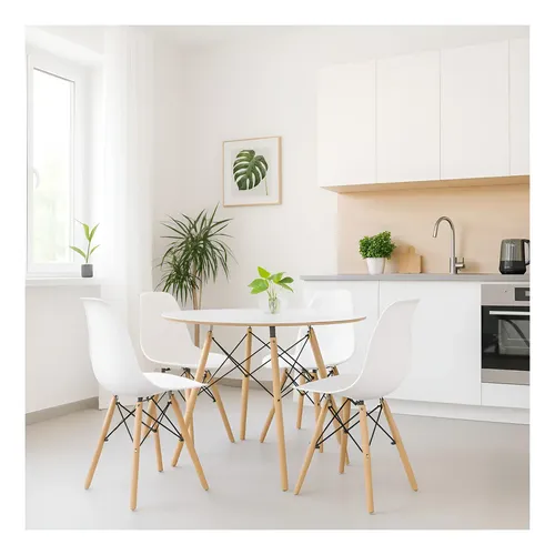 Conjunto De Jantar Eames MDF Em Madeira Cor Branco