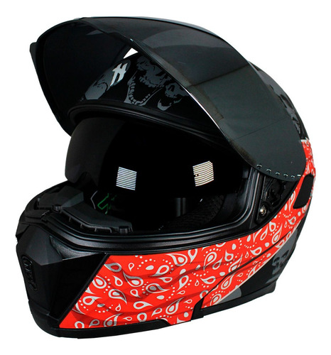 Casco Abatible Deportivo Fibra Carbono Certificado Dot Led Rojo Y Negro Bandido Red L