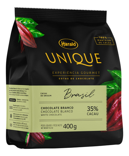 Chocolate Branco 35% Cacau Unique  sem glúten pacote 400 g