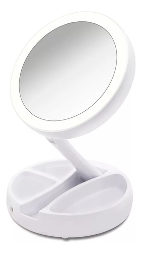 Espejo De Maquillaje Luz Led Doble Cara Ajustable Plegable Marco Blanco