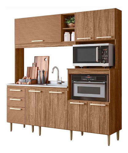 Mueble De Cocina Kit Completo 7 Puertas 3 Cajon Amoblamiento Color Carvalho