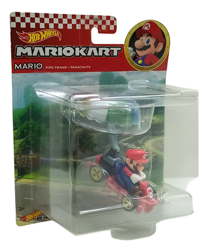 Hot Wheels Mario Kart - Mario - Pipe Frame + Parachute Rojo