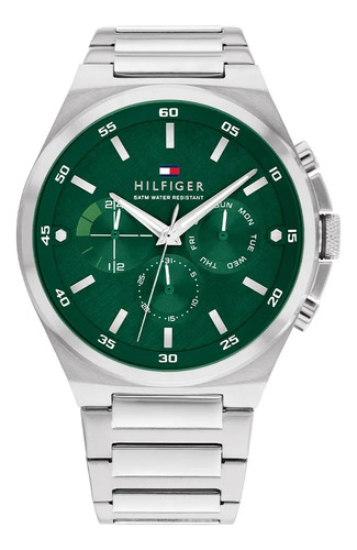 Reloj Tommy Hilfiger Hombre Dexter 1792088 Color de la malla Plateado Color del bisel Plateado Color del fondo Verde