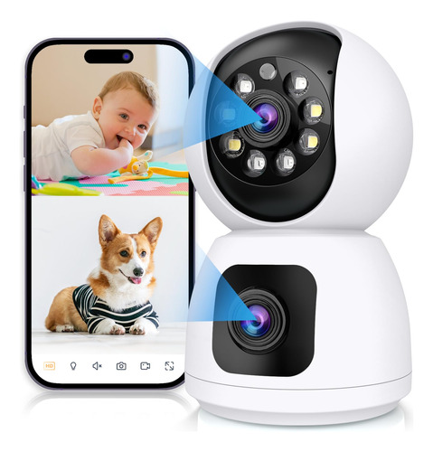 Icigiwox Camara De Seguridad Interior De Doble Lente 2k, Cam