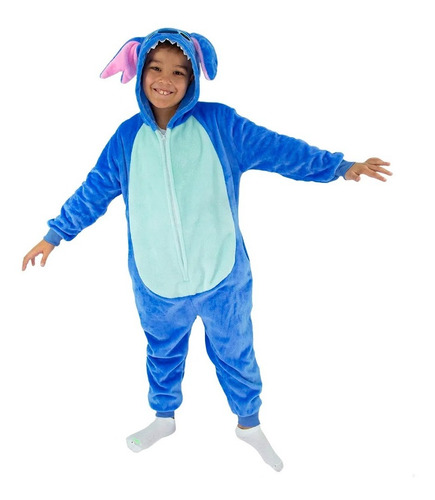 Imagem 2 de 10 de Pijama Macacão Pelúcia Stitch Kigurumi - Original Disney