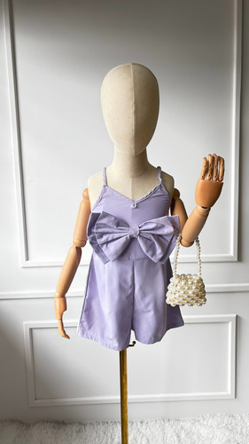 Palazzo Corto Fresco, Jumpsuit Niña Mono Fiesta Verano Lila Morado Lisa 4 Años