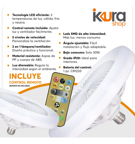 Ventilador De Techo Multiposicion Con Luz Led Adir 12711 Blancas Plástico