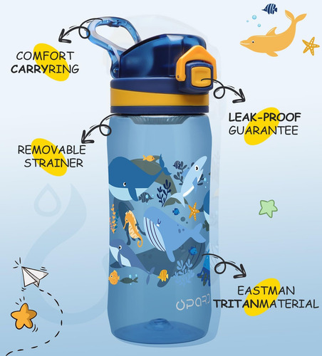 Opard Botella De Agua Para Niños De 17 Oz Con Tapa Abatible