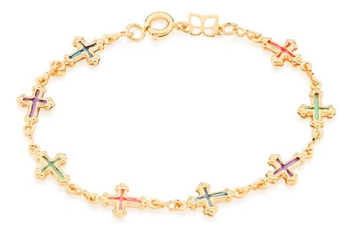 Pulseira Infantil Banhado 18k Ouro Religiosa Cruz Delicado