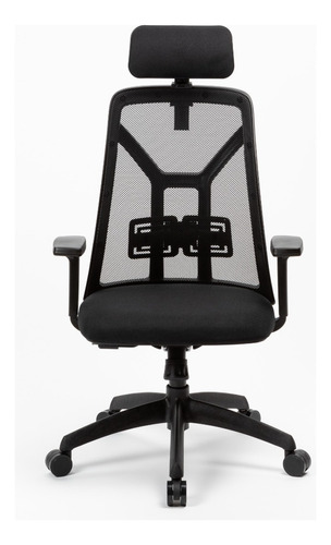 Cadeira de escritório Rossi Tokio preta com braço e apoio de cabeça base giratória